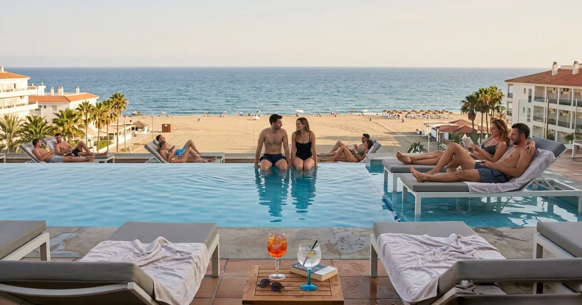 Adults-only hotel pool overlooking the beach in Torremolinos, Costa del Sol