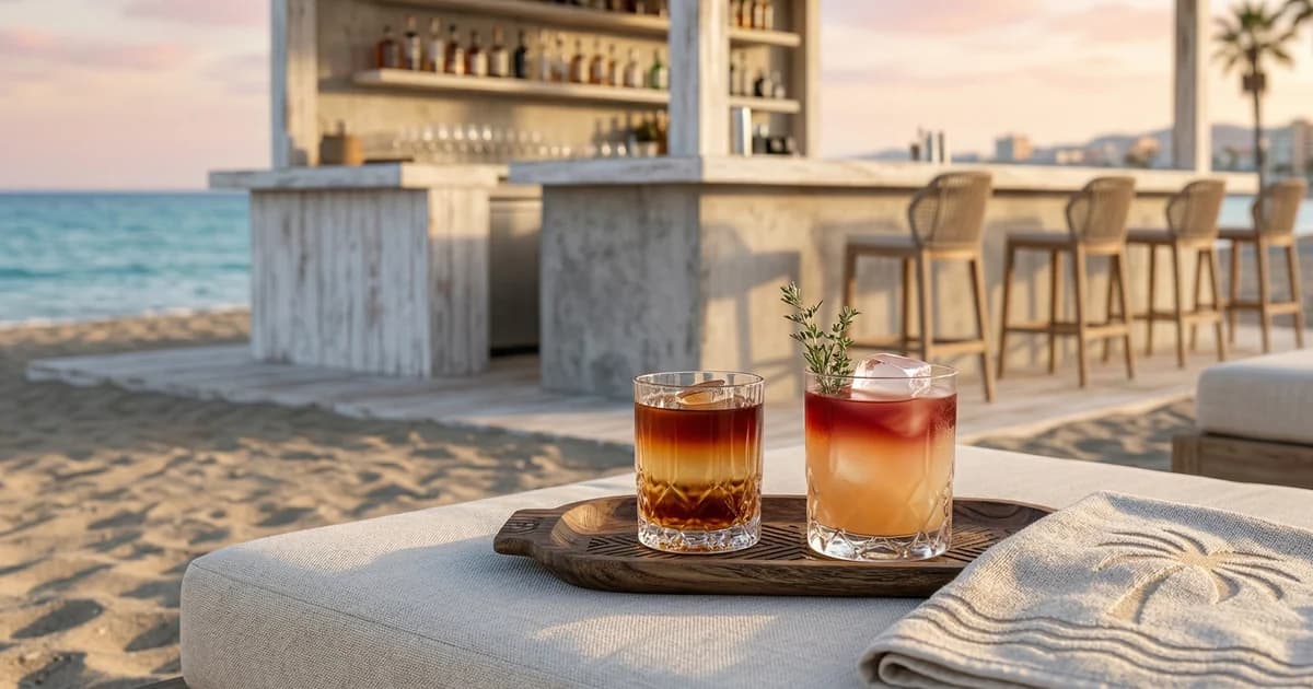 Cocktails on a lounger at a Torremolinos beach club