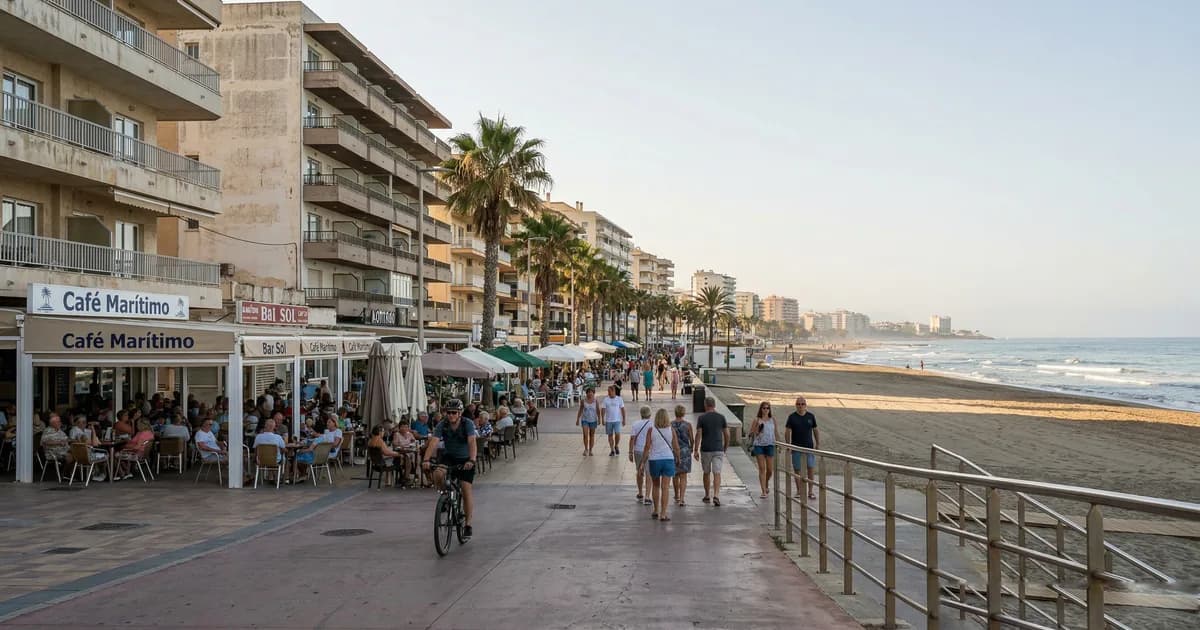 Beachfront hotels lining the Torremolinos promenade with Mediterranean sea views, Costa del Sol