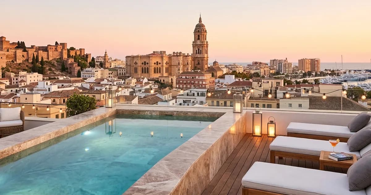 Rooftop pool at a boutique hotel in Malaga city centre with panoramic views over the old town