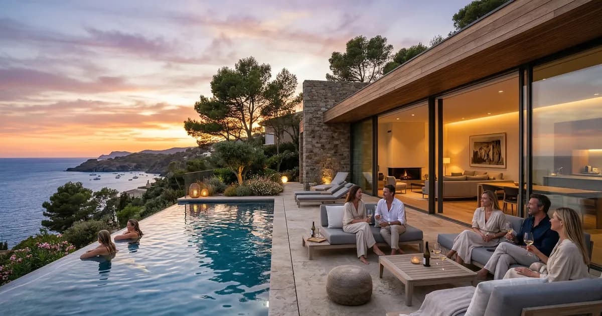 Luxury Costa Brava villa with infinity pool and panoramic sea views at sunset