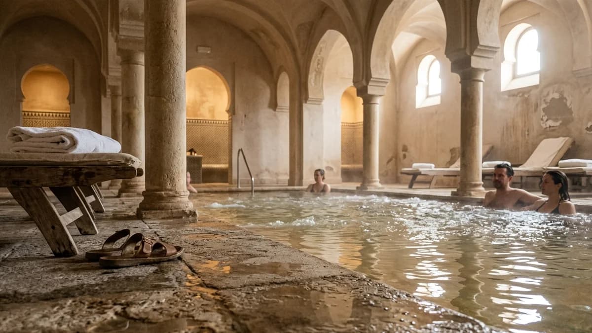 Luxury hotel spa thermal pool with underwater jets in Malaga wellness hotel