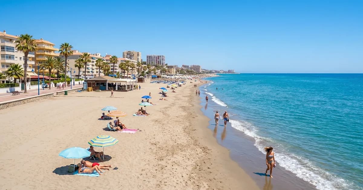 Sunny beach in Torremolinos with clear sky and calm sea