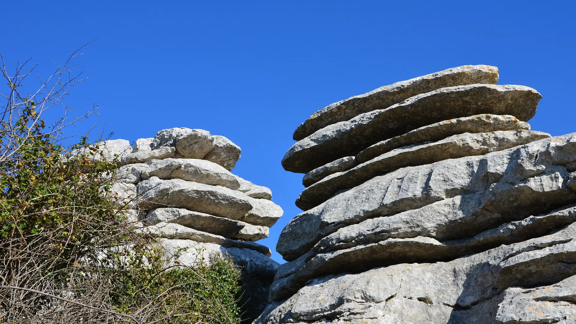 Dramatic limestone karst rock formations at El Torcal de Antequera natural park in Andalusia, Spain