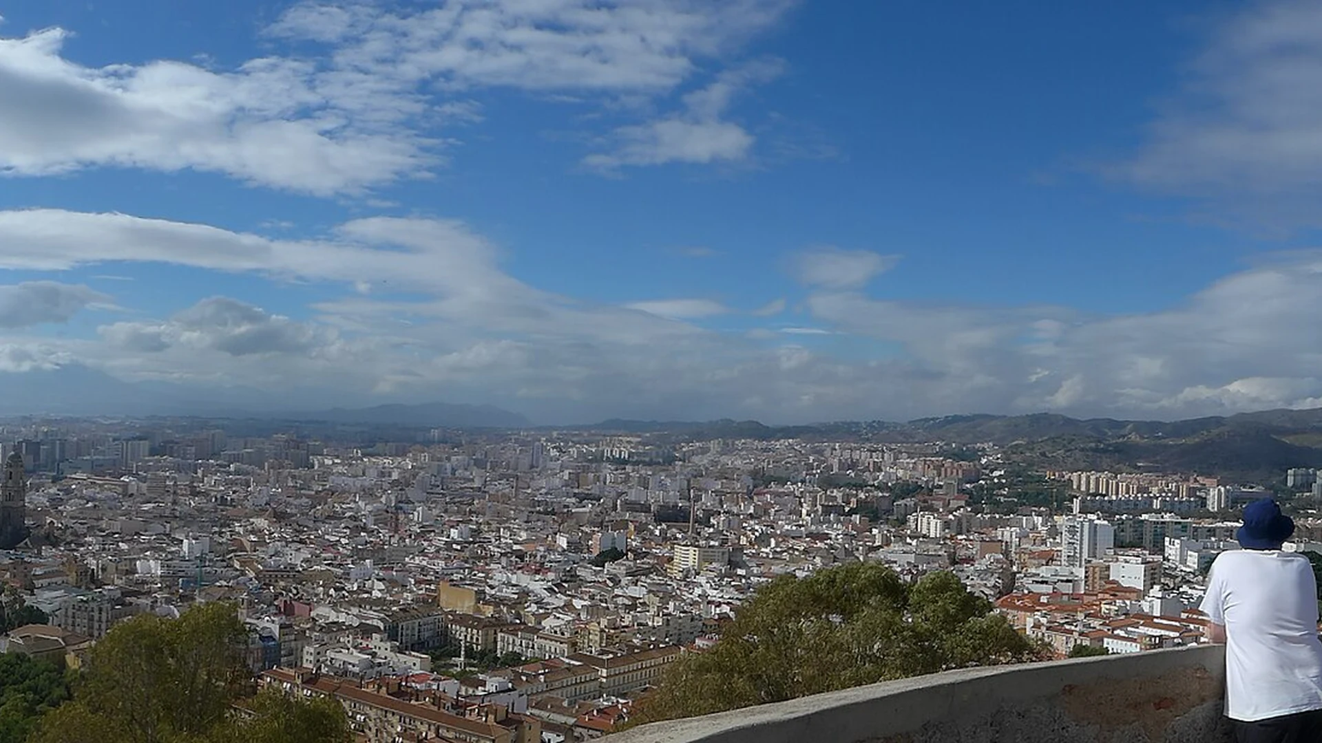 Panorama of Malaga city, port and coastline seen from the Gibralfaro hill