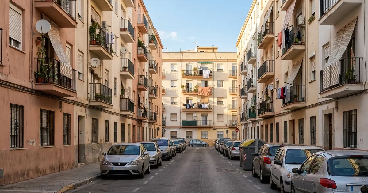 Modern Málaga residential street with apartment buildings and everyday urban lifestyle representing cost of living