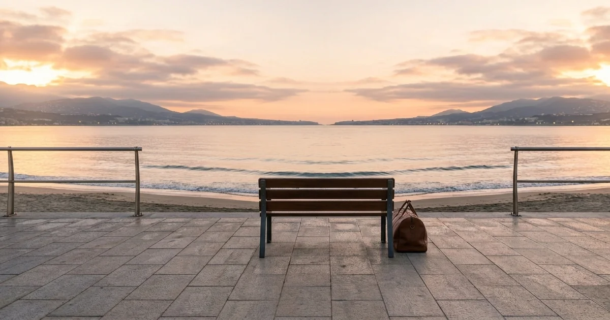 Sunrise seafront near Estepona hotel with calm coastal atmosphere before airport transfer