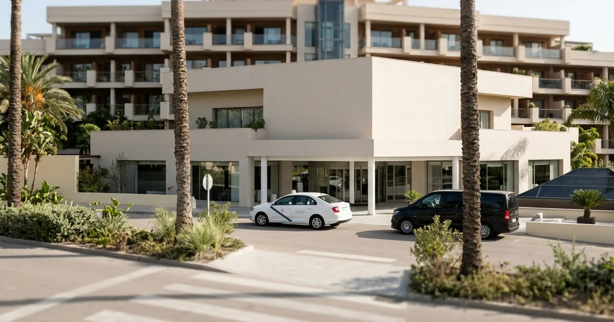 Calm spa hotel arrival with taxi at Exe Estepona Thalasso