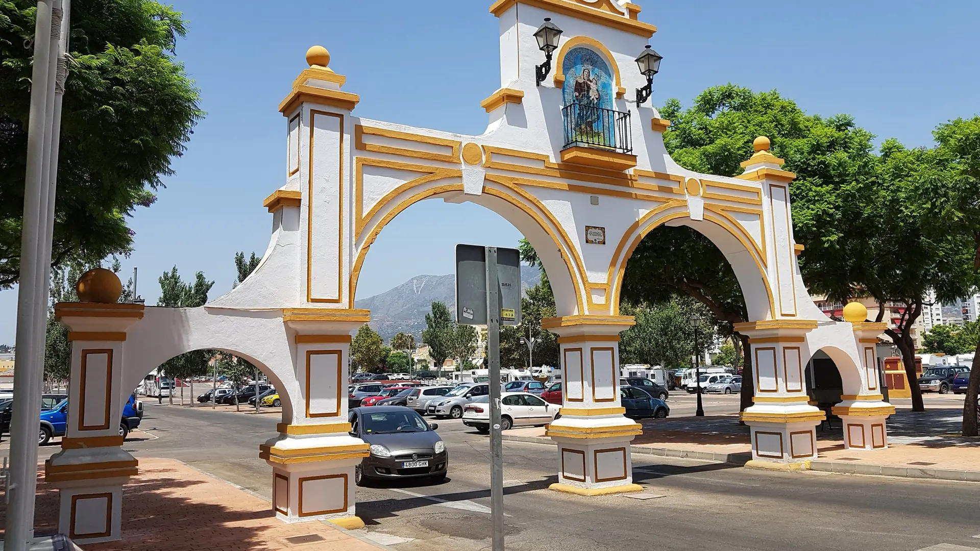 The ornamental archway at the Recinto Ferial in Fuengirola, home to the Tuesday market