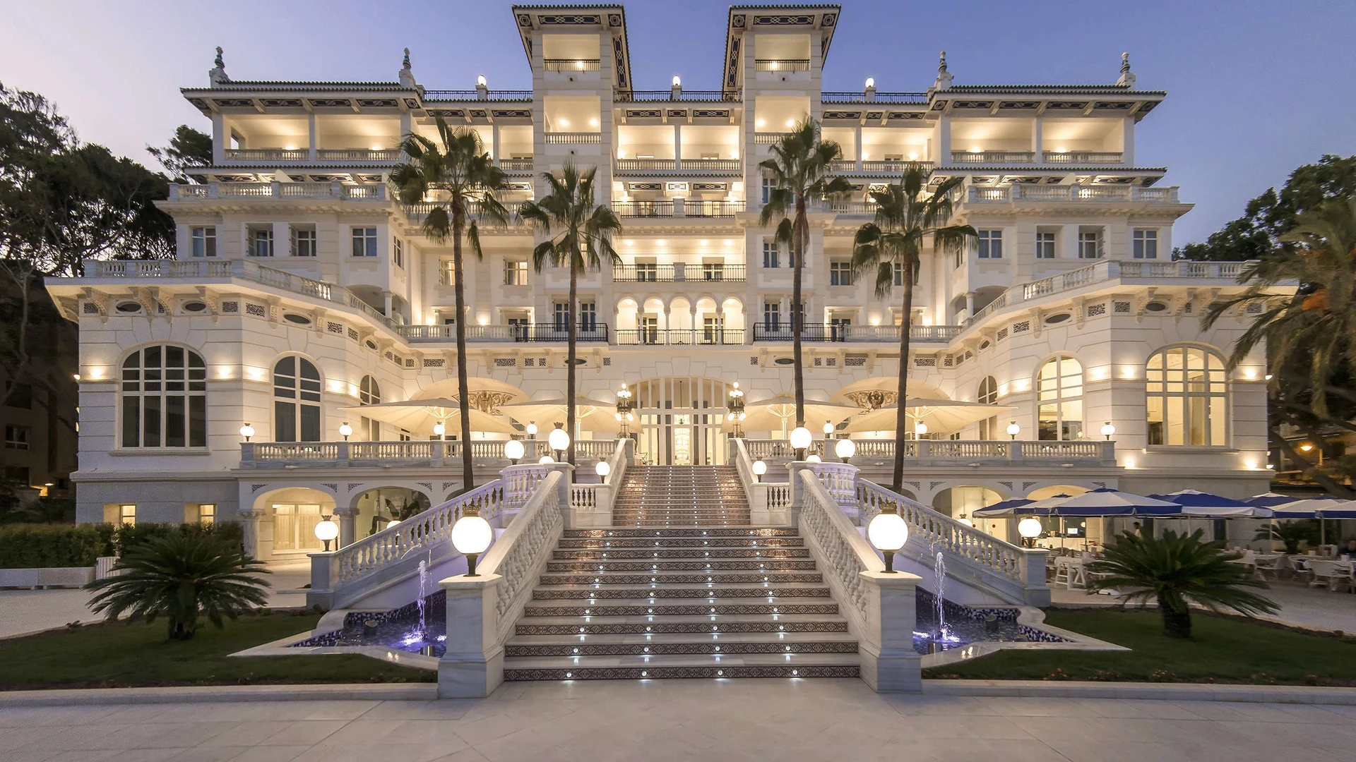 The restored 1926 facade of the Gran Hotel Miramar on the Malaga seafront