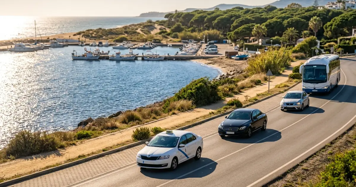 Malaga Airport to Cabopino transfer with taxi and cars near marina on Costa del Sol