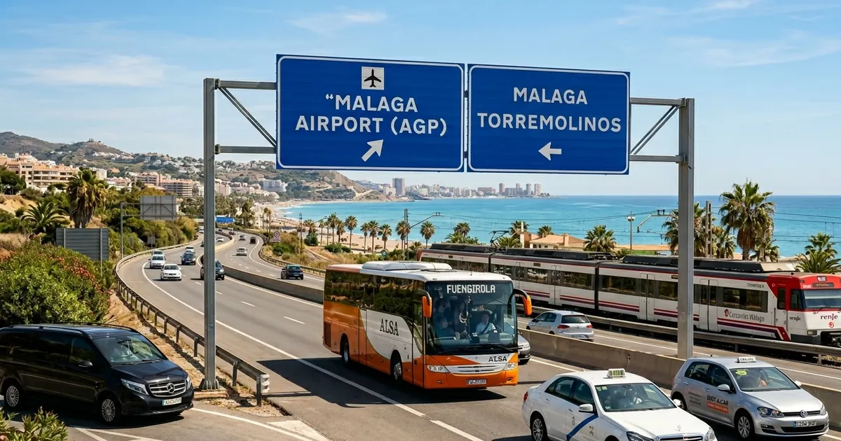 Malaga Airport to Fuengirola transport options with taxi, bus, train and rental car on Costa del Sol