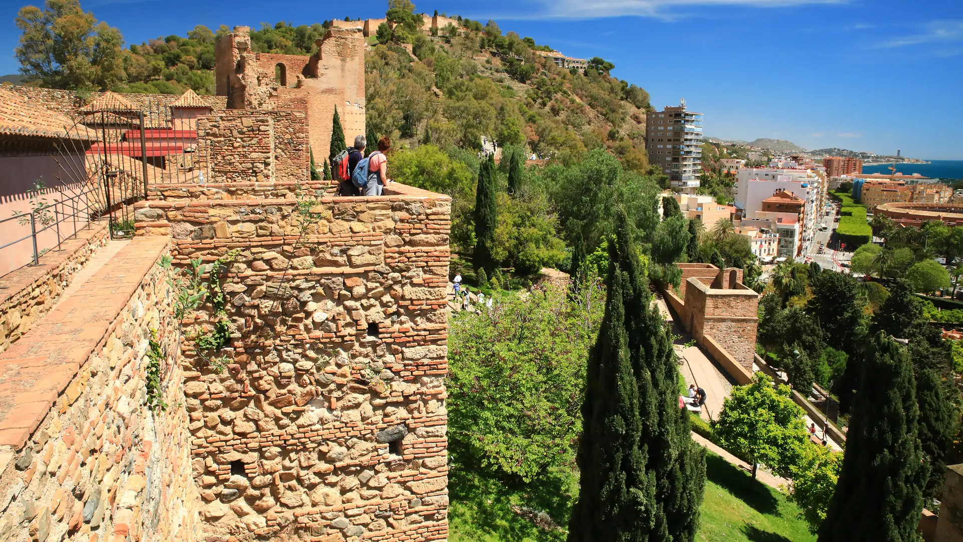 Panoramic view of Málaga city and port from the Alcazaba fortress walls