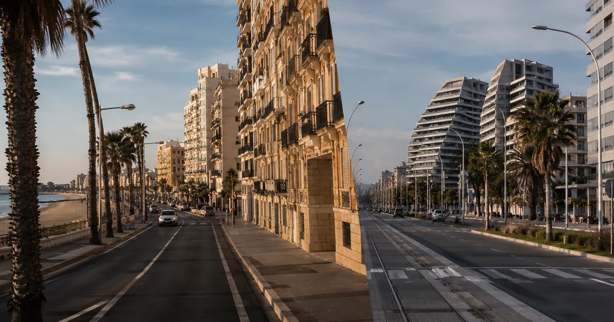 Split urban composition showing Málaga and Valencia coastal cityscapes representing expat comparison