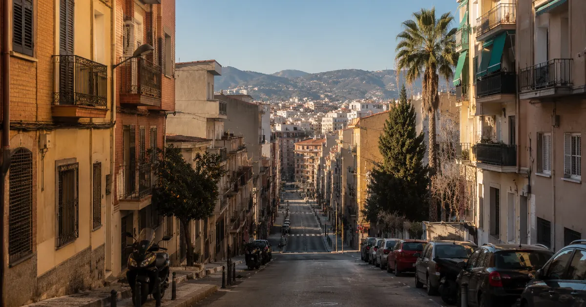 Málaga residential district in winter sunlight representing off-season remote work lifestyle