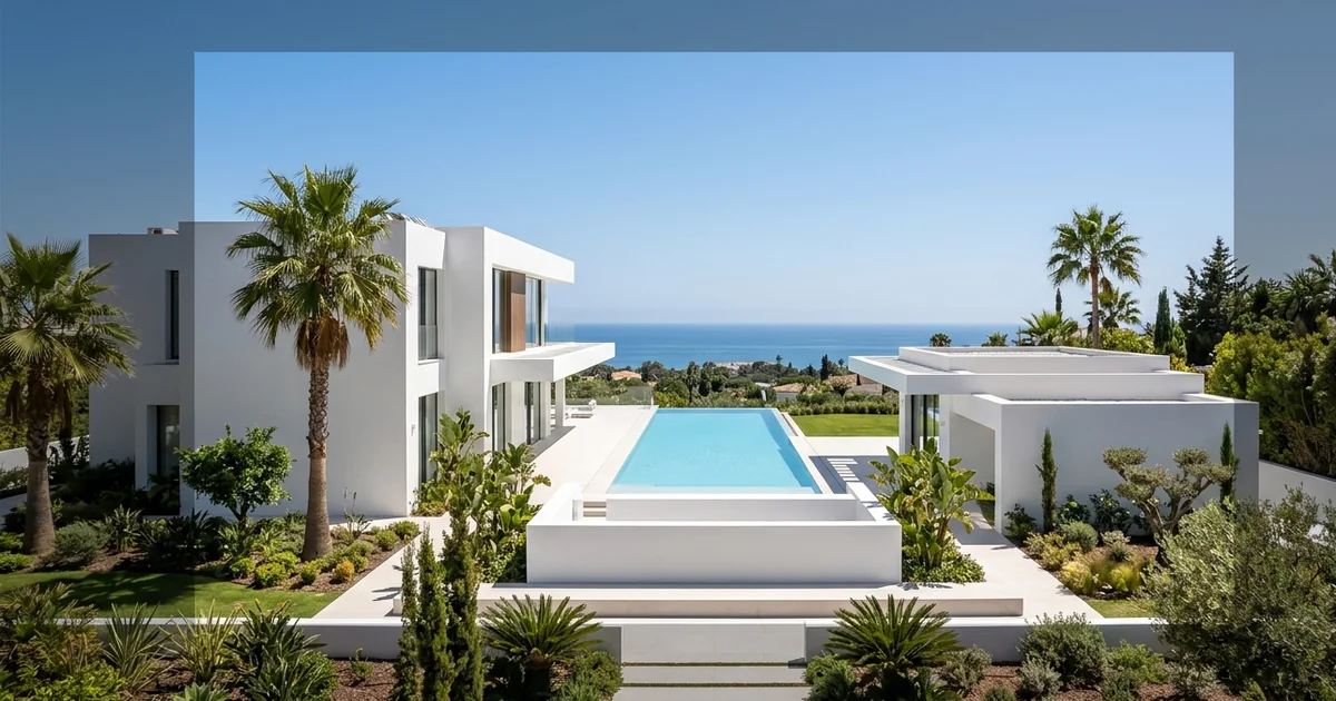 Luxury white villa with infinity pool and sea view in Marbella showcasing upscale Mediterranean real estate