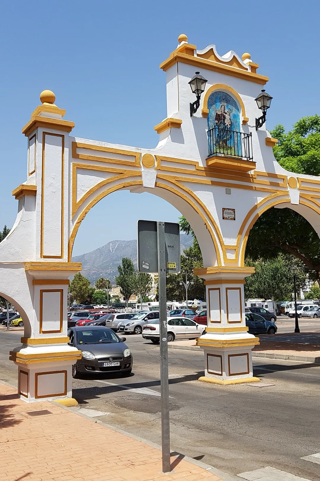The ornamental archway at the Recinto Ferial in Fuengirola, home to the Tuesday market