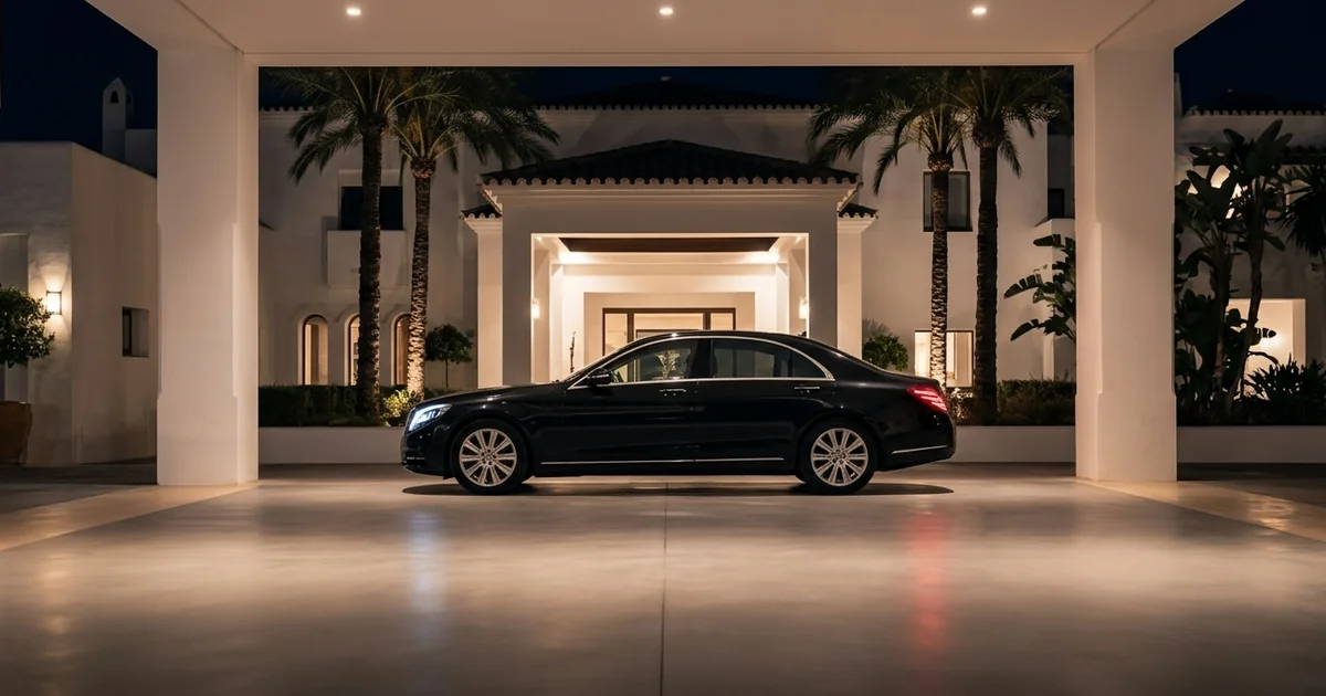 Luxury night taxi departure near Nobu Marbella with soft lighting and upscale atmosphere