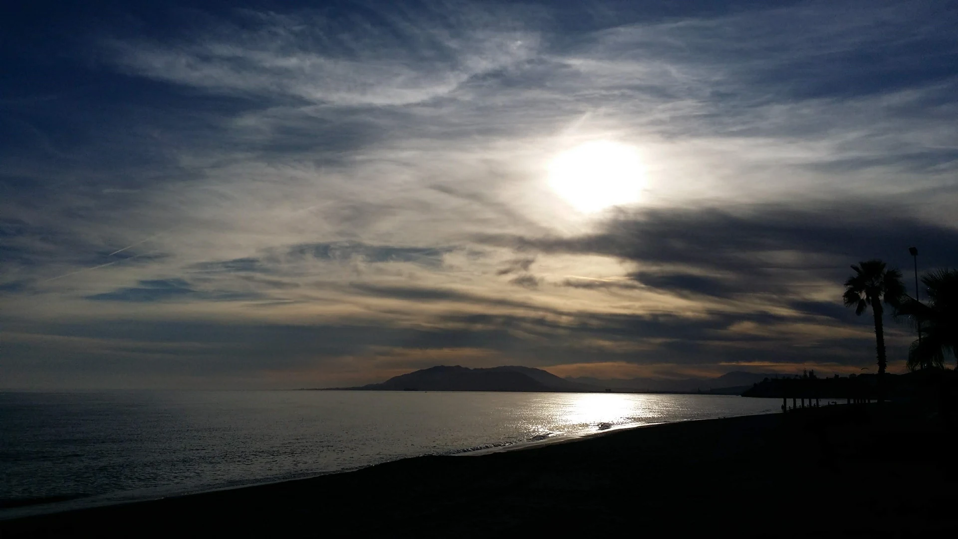 Sunset over the beach and Mediterranean at Rincón de la Victoria, east of Málaga