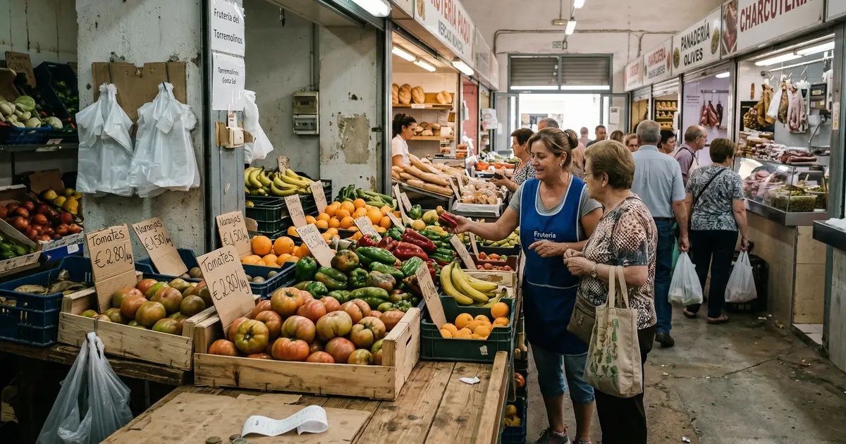 Local market in Torremolinos with fresh produce and vendors